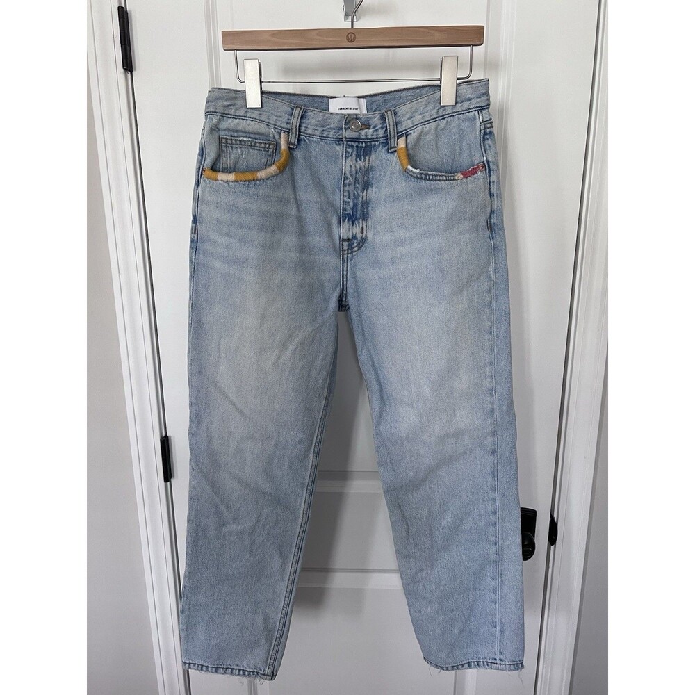 Current Elliott Embroidered Straight Leg Jeans Size 29 Light Denim GUC
